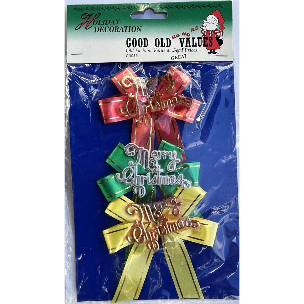 1970s Vintage Holiday Decoration Merry Christmas Bows, New Old Stock